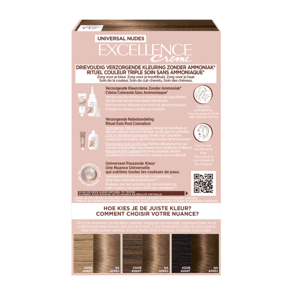 L'Oréal Excellence Crème Universal Nudes Permanente Haarkleuring 7U Universeel Middenblond