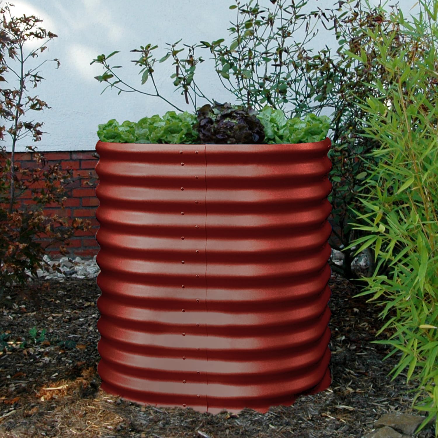 Vitavia Hochbeet Vita 858' rund, Rubin rot, 82 Ø x 86 cm | Wetterfest aus Zincalume® | Ergonomisch & Rückenschonend | Schutz vor Schnecken & Unkraut | Perfekt für Gemüse & Blumen