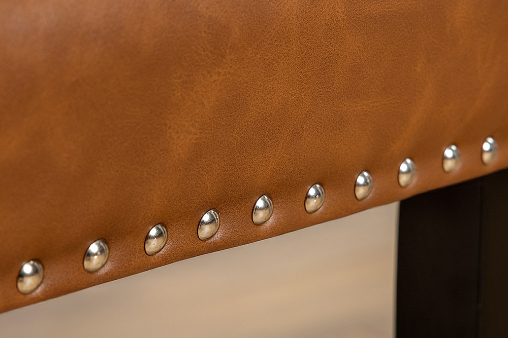 Chesterfield Stuhl CASTLE braun Kunstleder schwarz Gummiholz Ziernieten