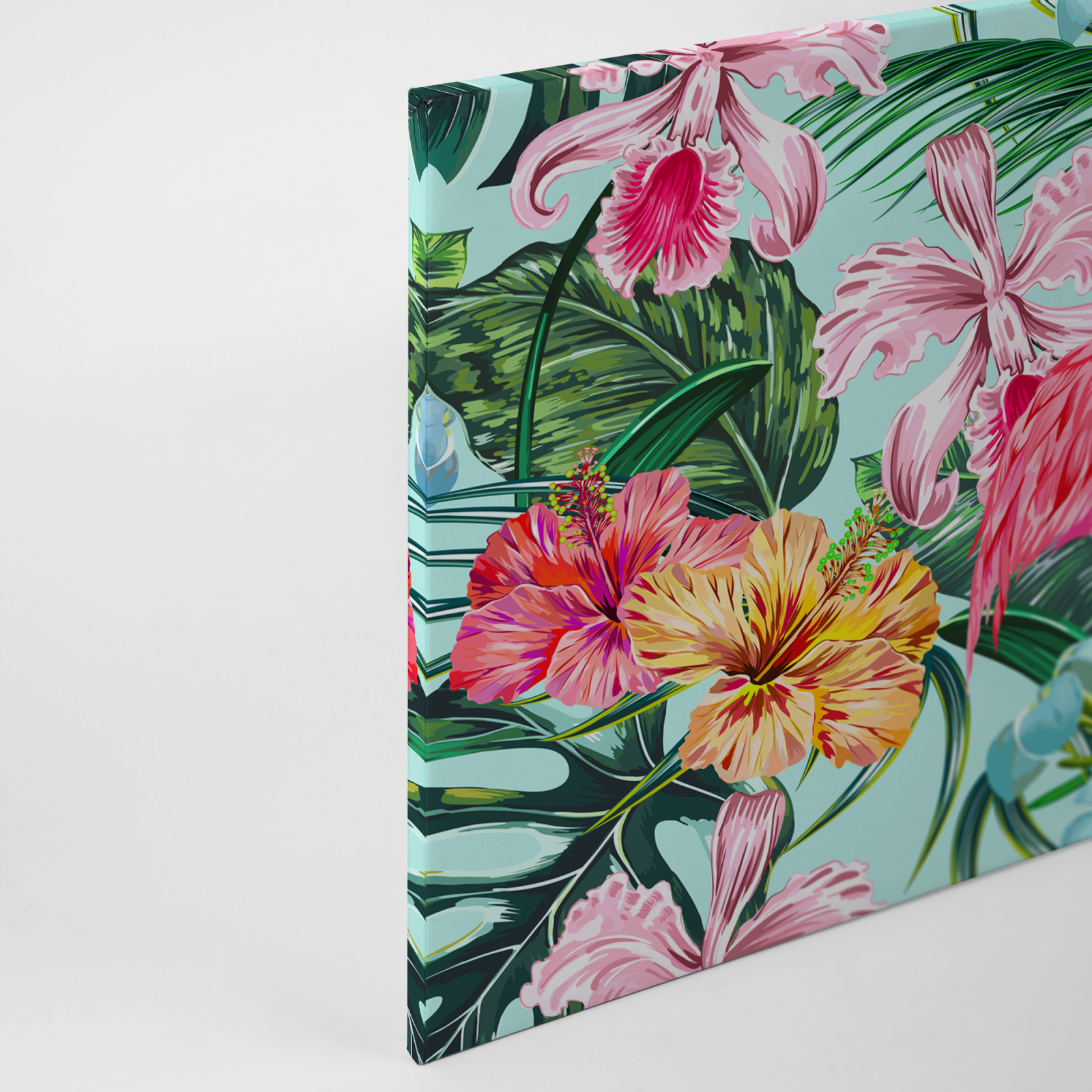 Leinwandbild FLAMINGO - grün-rosa-türkis - 90x60 cm