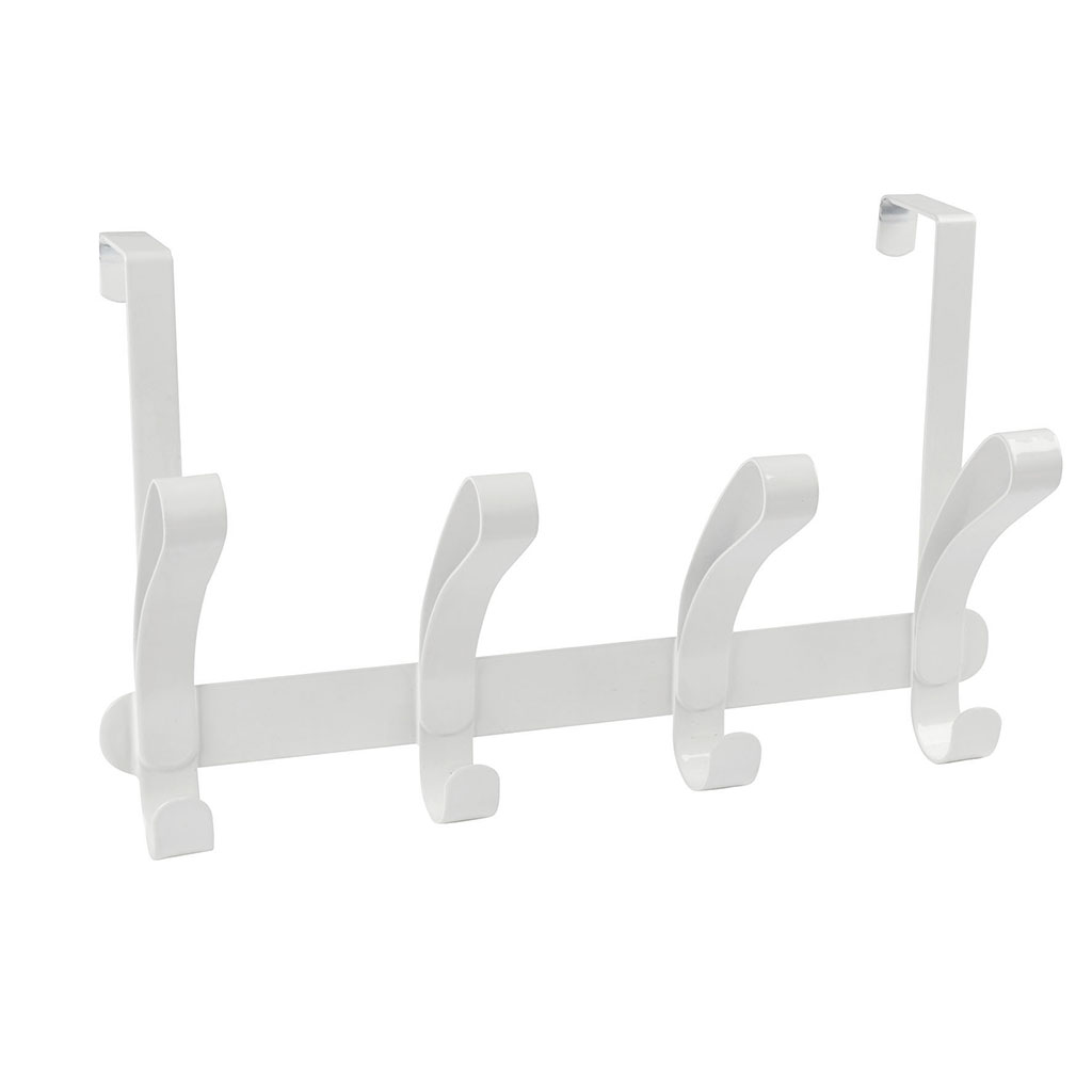 Patère de porte inox 4 crochets blanc