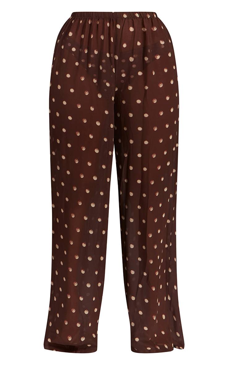 Chocolat Pantalon De Plage Large En Mousseline À Imprimé Pois