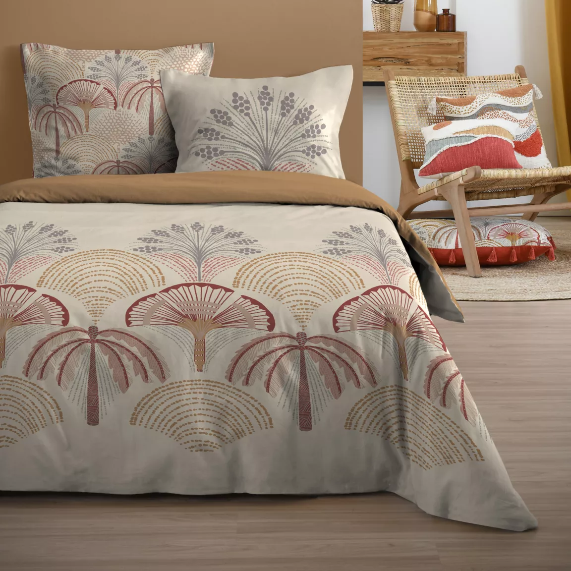 Housse de couette et deux taies coton (240 x 220 cm) Aswan Multicolore