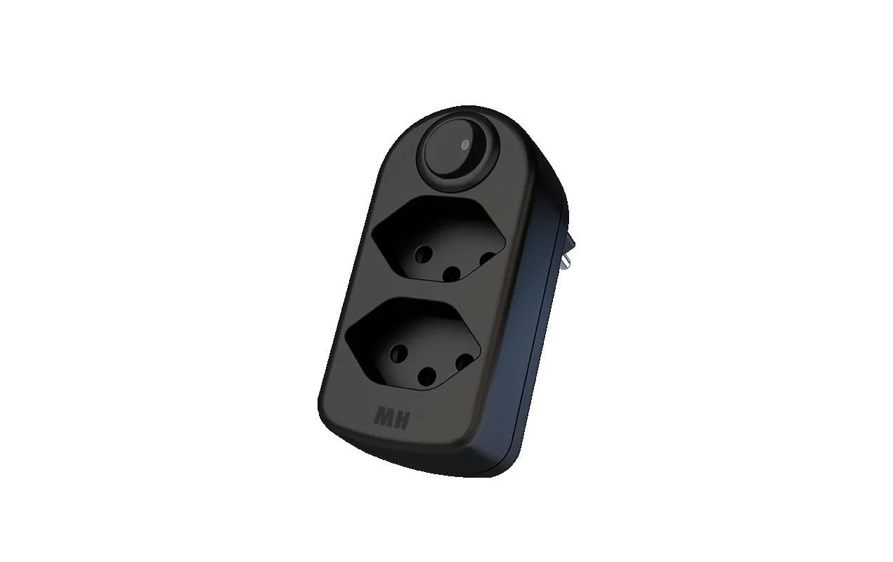 Mehrfachstecker maxADAPT 2 x T13 mit Schalter, SchwarzDrehbarer Abzweigstecker mit zwei Typ13 Steckdosen und Schalter, 230 V/10 A