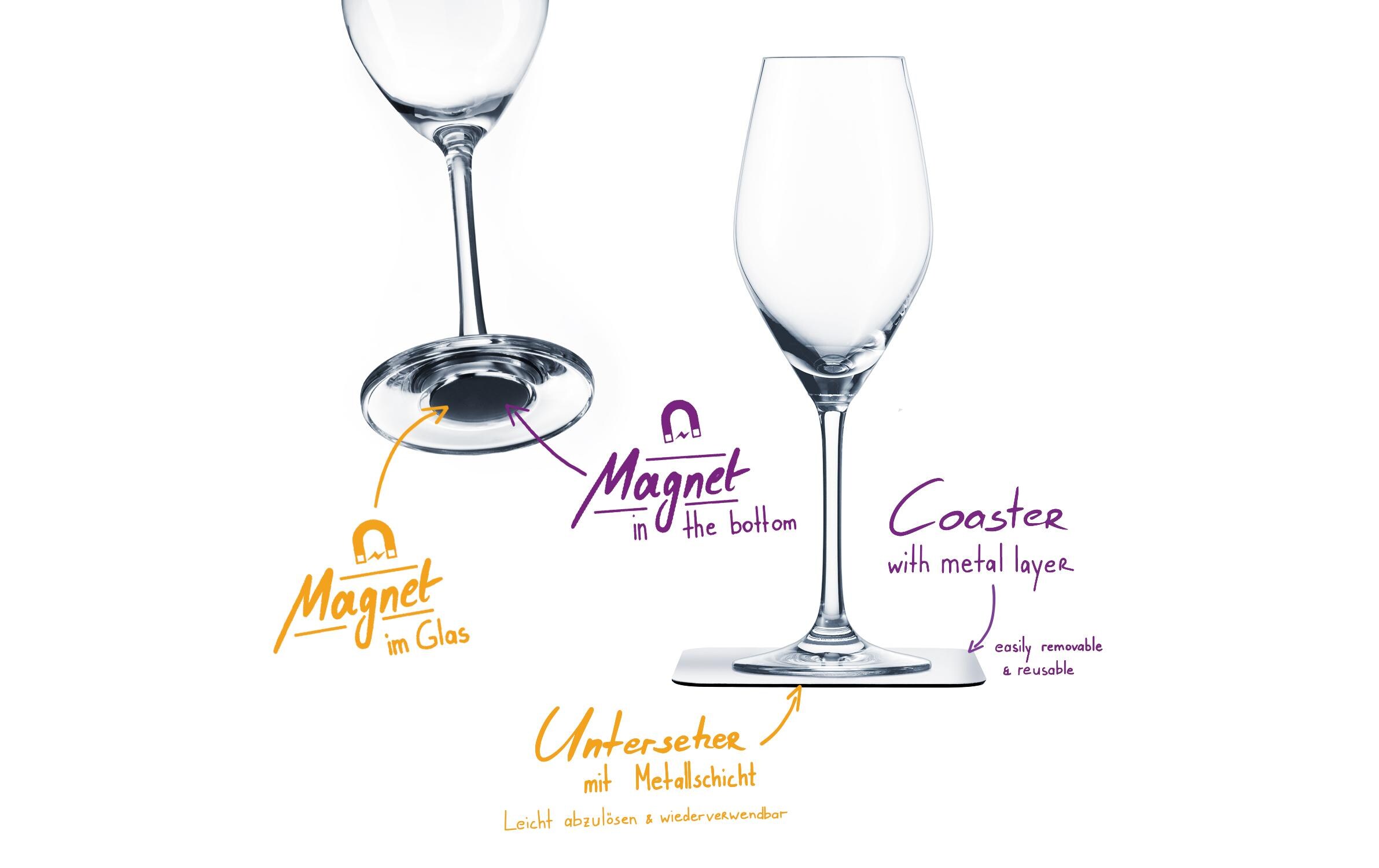 Outdoor-Champagnerglas Kristallgläser 2er-SetWeingläser-Set mit Magnet-Pads