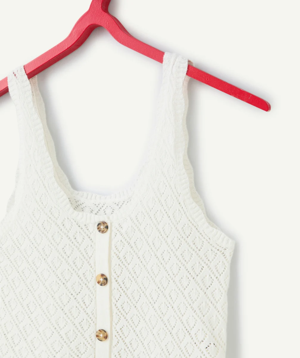 débardeur fille en coton bio et crochet écru