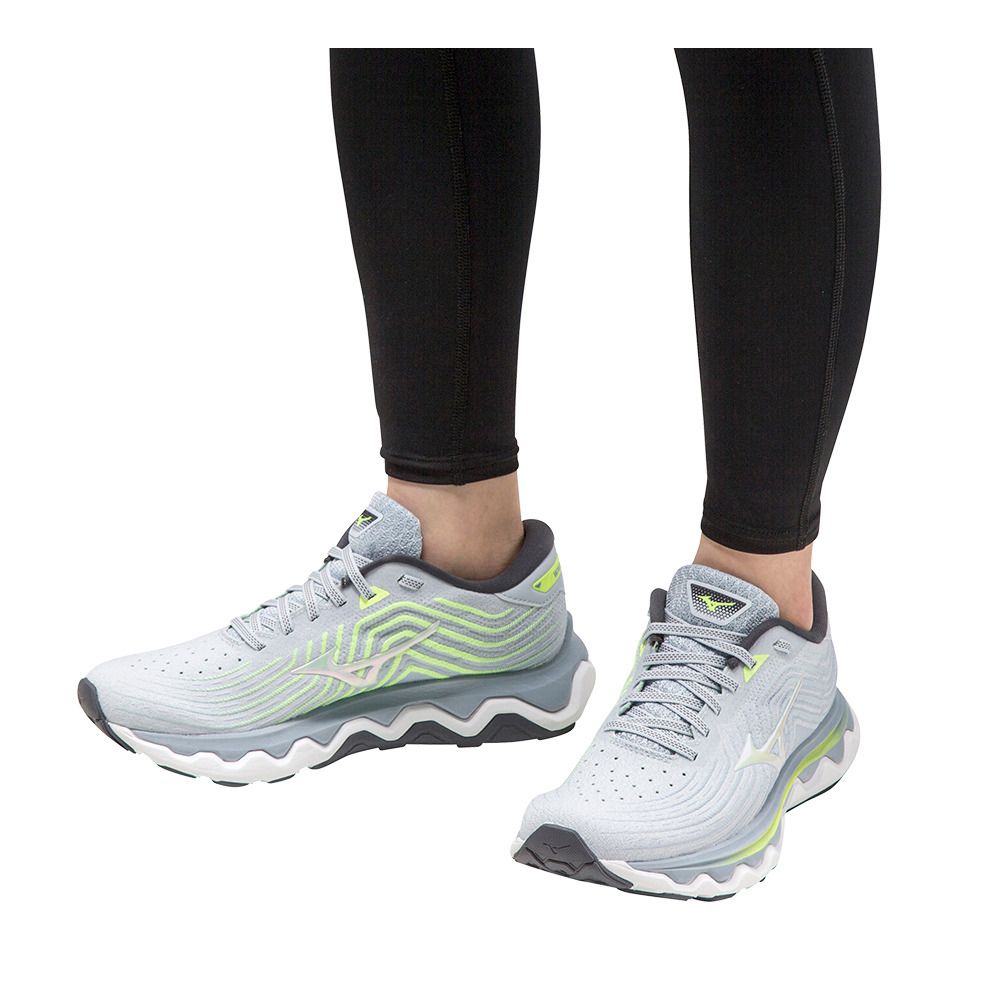 Mizuno WAVE HORIZON 6 - Chaussures running Femme heather/wht/neolime