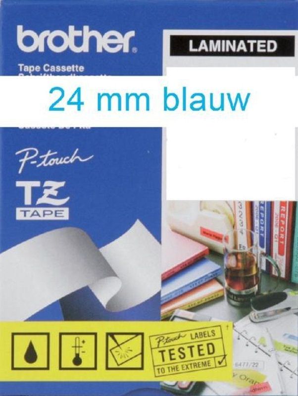Brother Gloss Laminated Labelling Tape - 24mm, Blue/White labelprinter-tape TZ