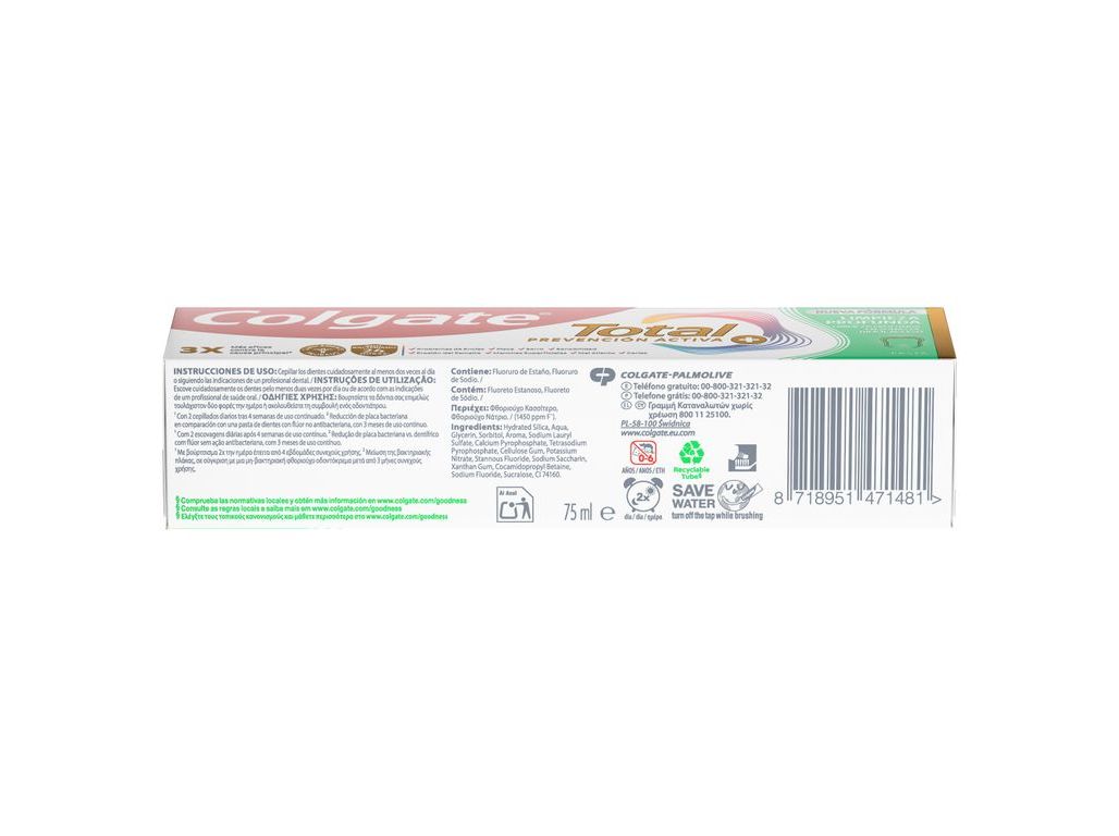 PASTA DE DENTES PROTEÇÃO TOTAL AVANÇADA LIMPEZA PROFUNDA COLGATE 75ML