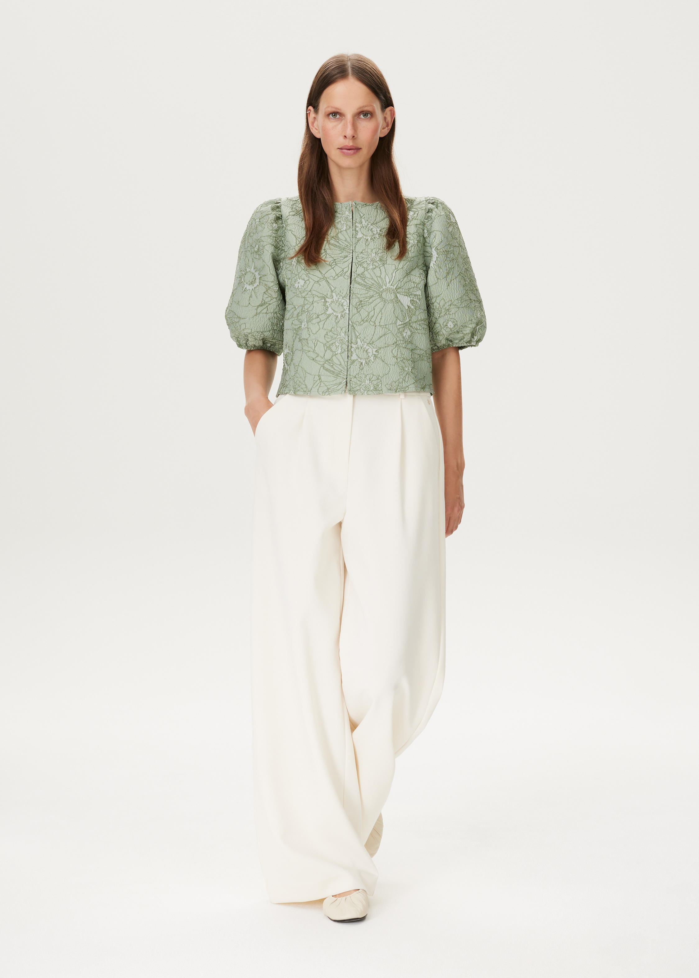 Jacquard blouse met pofmouwen