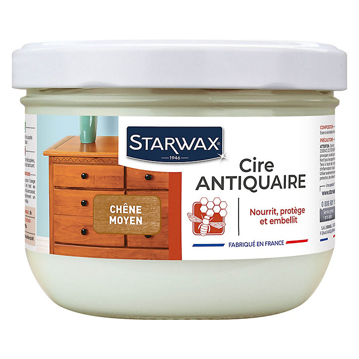 Cire antiquaire pâte bois ciré chêne moyen Starwax 375ml
