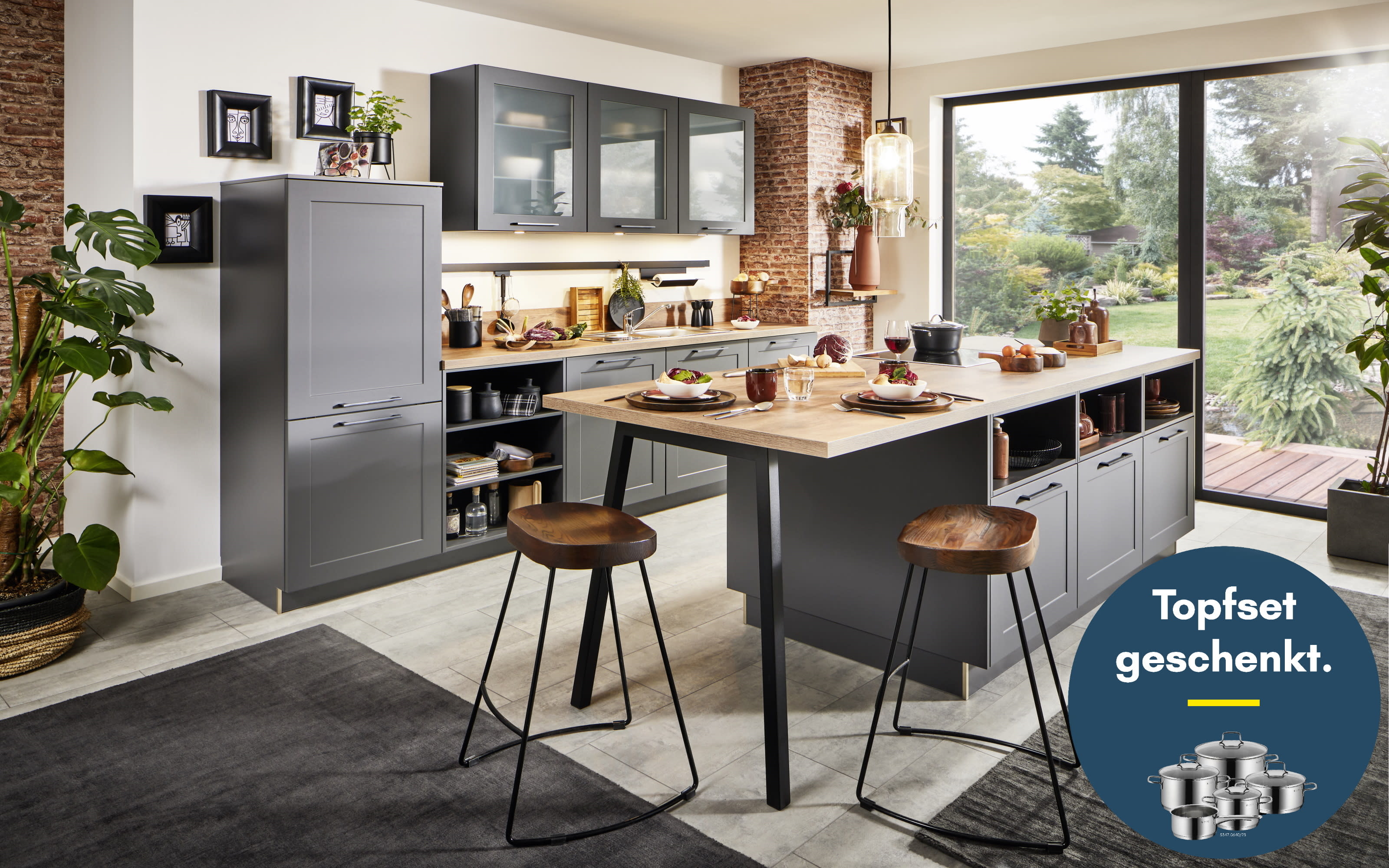 Einbauküche Roma, graphit ultramatt, inkl. Bosch Elektrogeräte