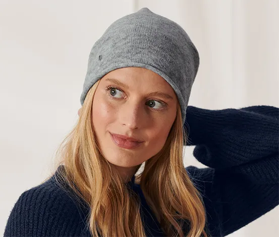 Feinstrick-Beanie, grau meliert
