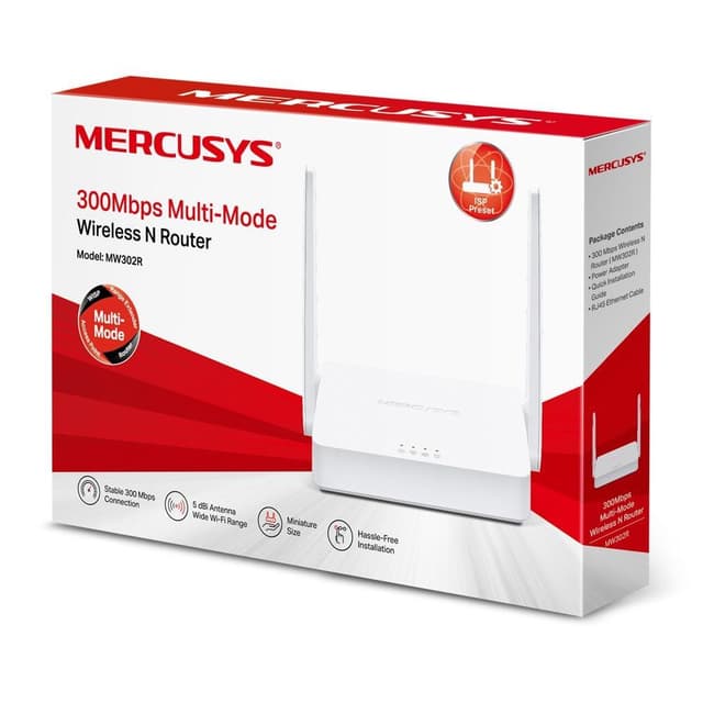 Mercusys Multi-Mode Wireless N Router MW302R 802.11n, 300 Mbit/s, 10/100 Mbit/s, Ethernet LAN (RJ-45) porte 2, Antennetype 2xFixed, Hvid