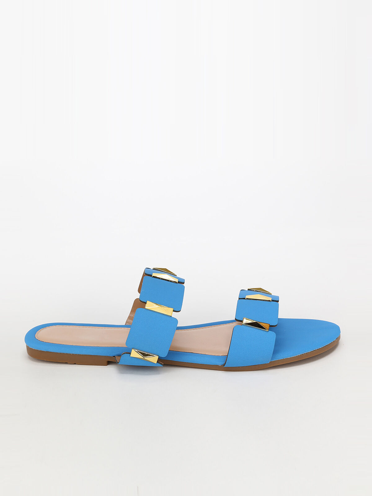 Mules plates à brides et détails grandes tailles- Bleu