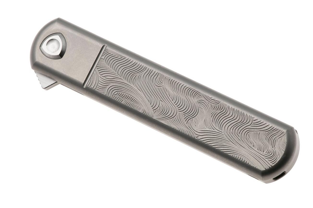 Liong Mah Tanto One, Bead Blasted M390, Sculpted Titanium, linkshandig zakmes