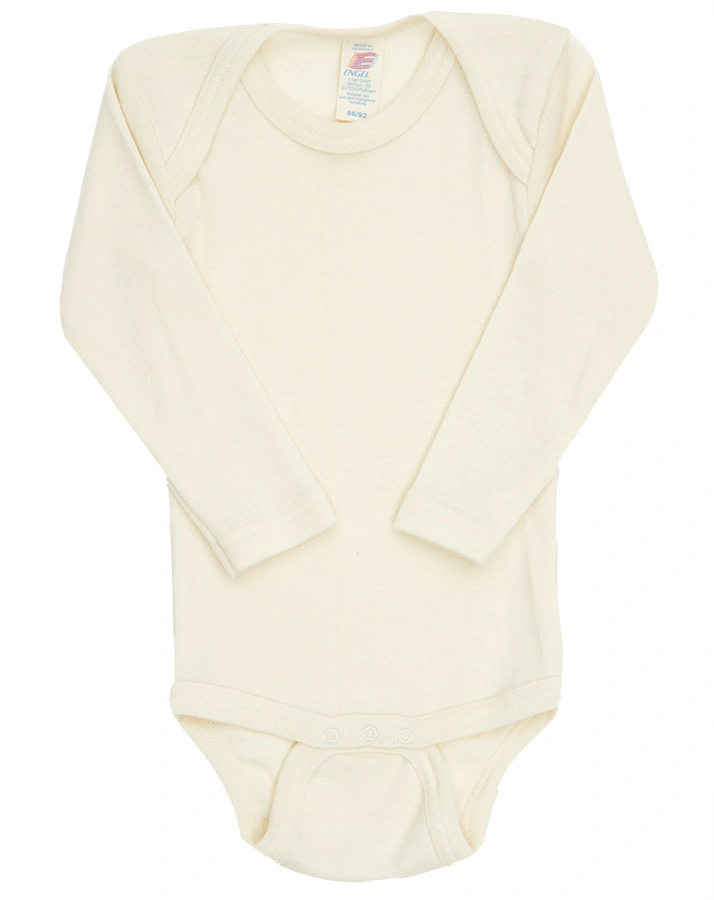 Langarm-Body BABY BASIC mit Wolle und Seide in natur