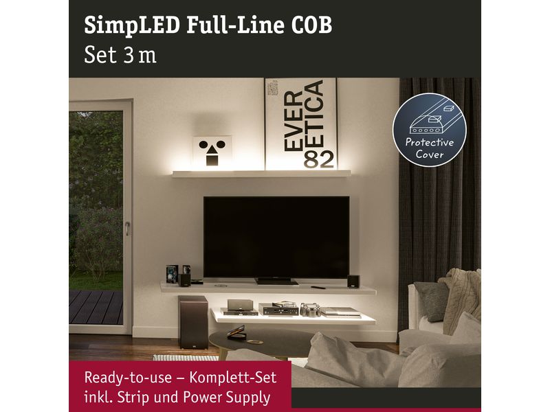 Paulmann LED-Stripe SimpLED Strip Set COB, 3000 K, 3 m, Wei LED Strip Full-Line COB Komplettset