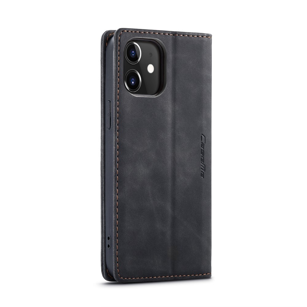 iPhone 12 / iPhone 12 Pro Leder Tasche Flip Wallet Etui mit Kartenfächern - Schwarz