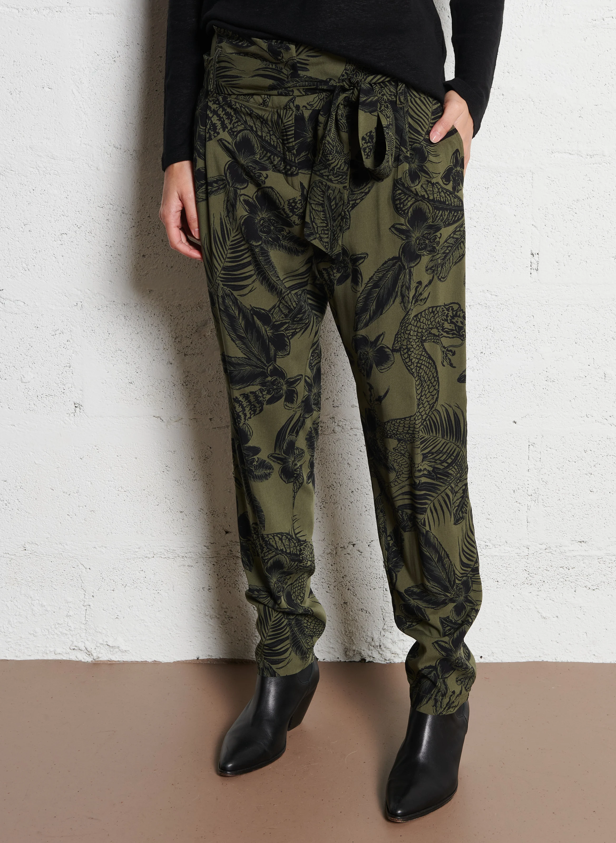 Pantalon droit imprimé | Kaki