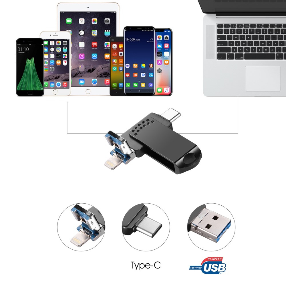 (128GB) 3in1 USB Lightning / USB C / USB A Speicher Stick Flash Drive USB 3.0 - Grau