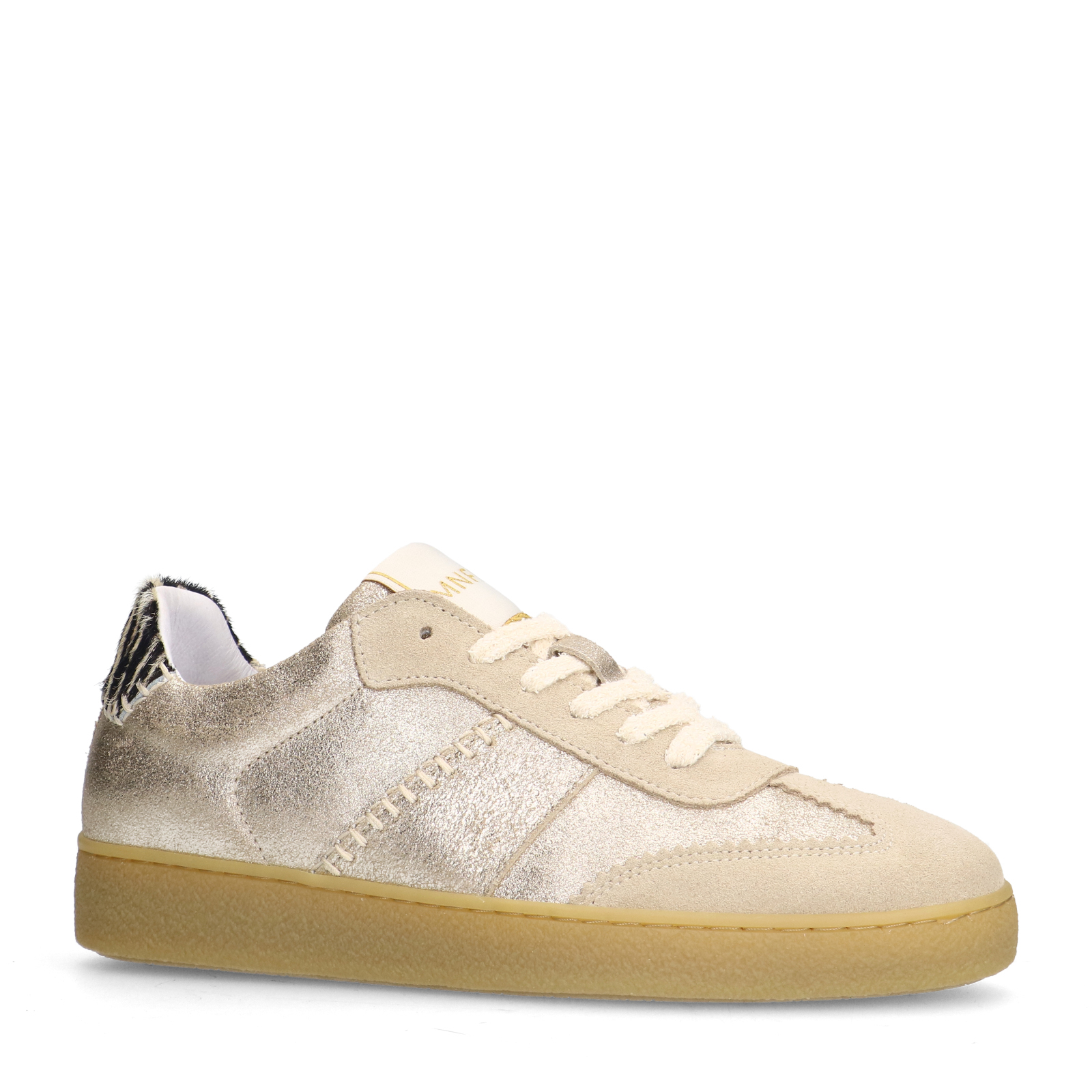 Gouden leren sneakers met zebra details
