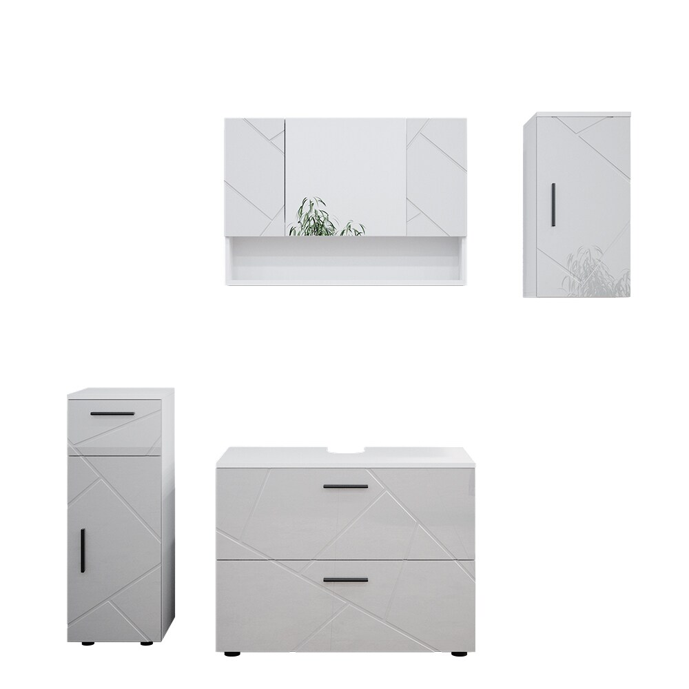 Vicco Badmöbelset Irma Weiß Hochglanz modern 80 cm 30 cm Badezimmerschrank Badschrank Badezimmermöbel Waschtischunterschrank Spiegelschrank Midischrank Hängeschrank Schranktür Schrankschublade