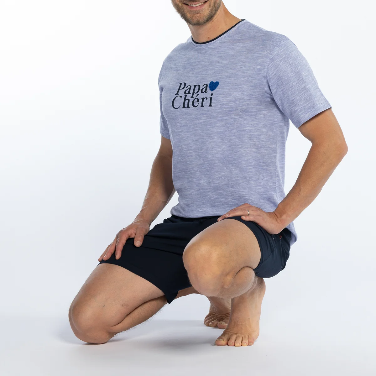 Pyjashort homme PAPA CHERI bleu clair/imprimé