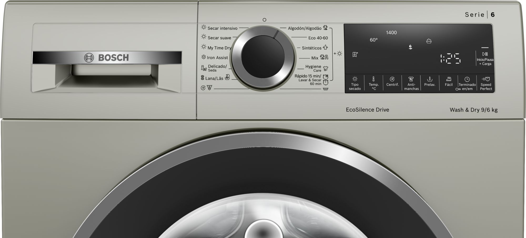 PRODUTO RECONDICIONADO # Lava e Seca Série 6 9/6 kg 1400 rpm, Aço Inoxidável Fosco Anti-Impressão Digital WNA1441XESB