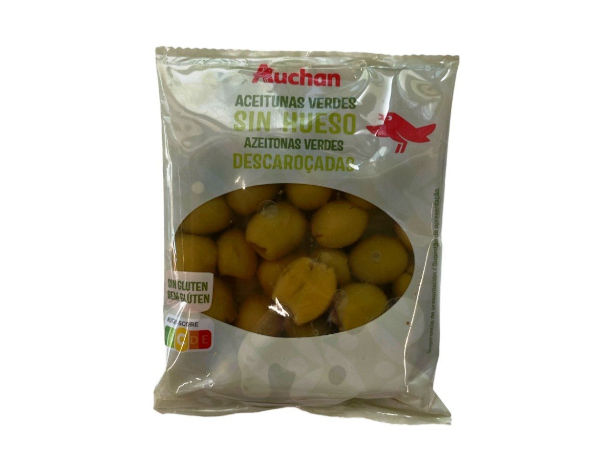 AZEITONA VERDE INTEIRA AUCHAN MANZANILHA SEM CAROÇO 180(75)G