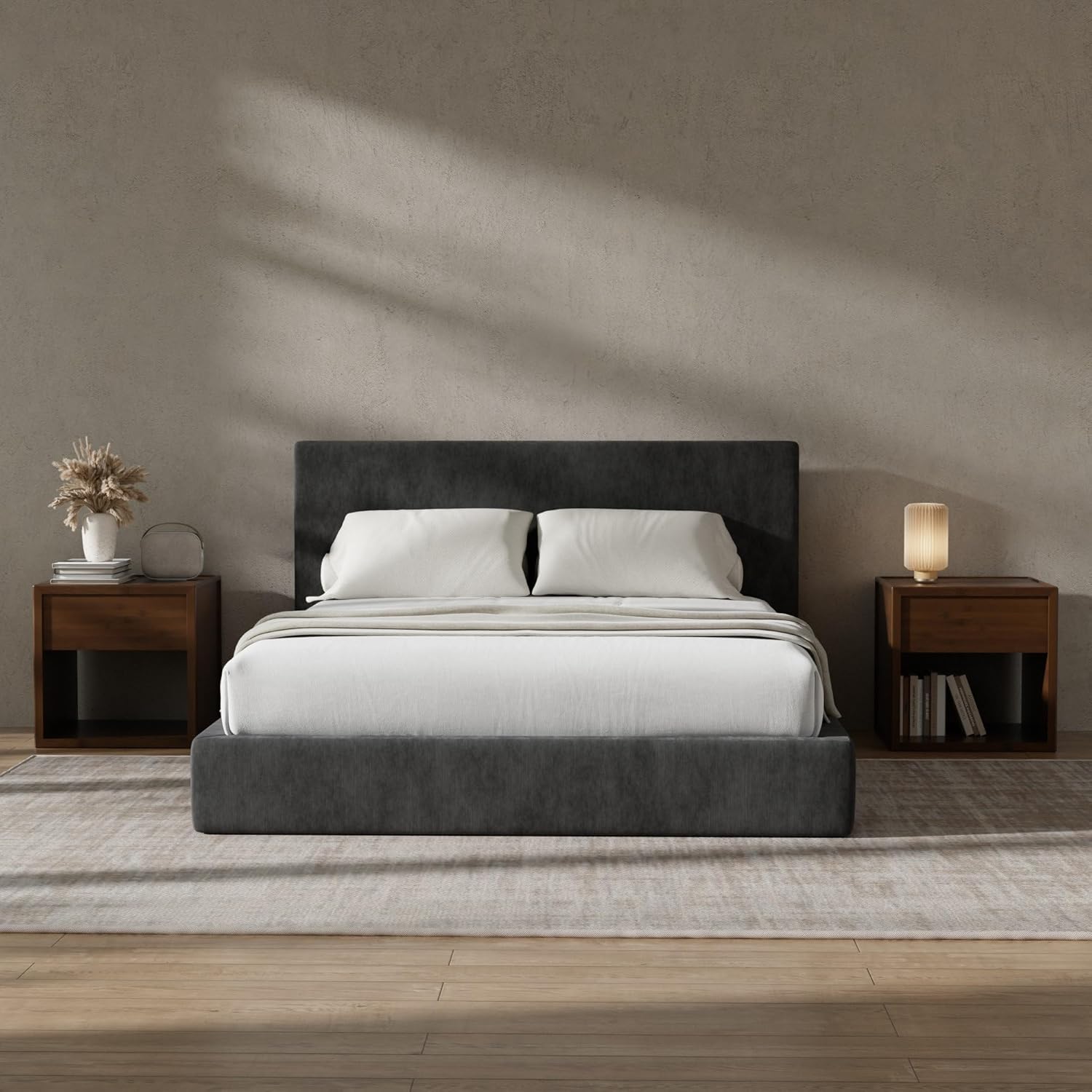 RECCI Cloud Polsterbett 140x200cm mit gepolstertem Kopfteil, 5 cm weiche Schaumstoffpolsterung, doppelbett ohne Boxspring, leises Bettgestell im Schlafzimmer, familienbett (Schwarz) (140x200cm) | weiche Polsterung, familienfreundlich JL4757869