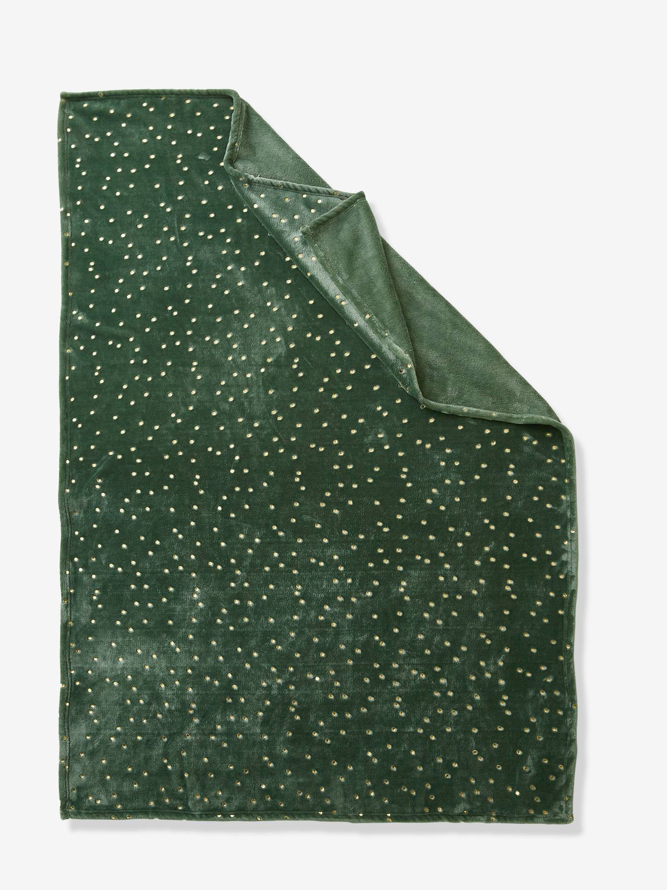 Manta infantil com corações dourados, lisa e branca com estampas.