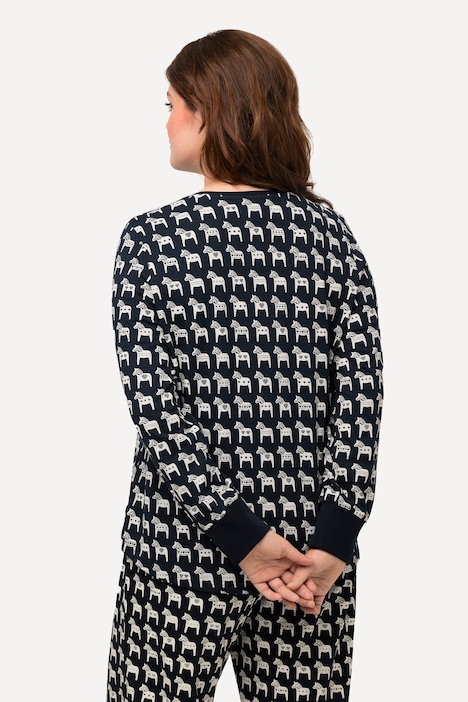 Pyjama-Shirt, Pferde, Rundhals, Langarm, Biobaumwolle