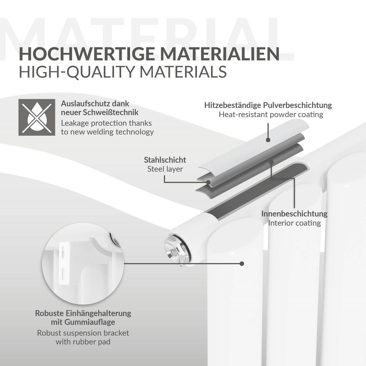 ML-Design Paneelradiator 600x780 mm Wit Enkellaags, Horizontale radiator met ovale buizen, Design badkamerradiator met zijaansluiting, Verwarming woonkamer/badkamer, Design buisradiator