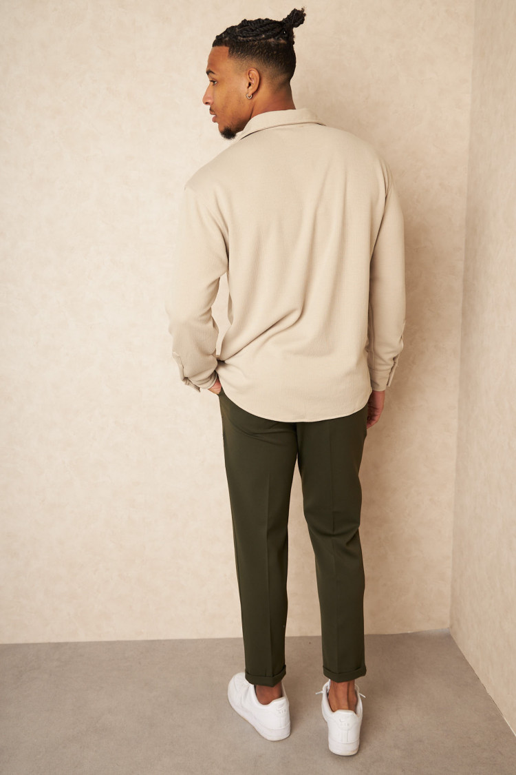 Chemise beige côtelée
