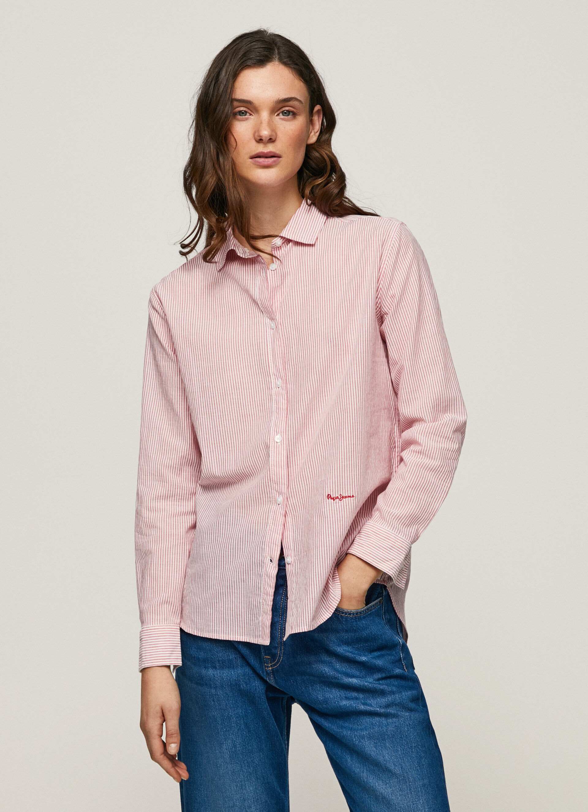CAMISA DE ALGODÃO VOILE LISTRADA - vermelho estúdio