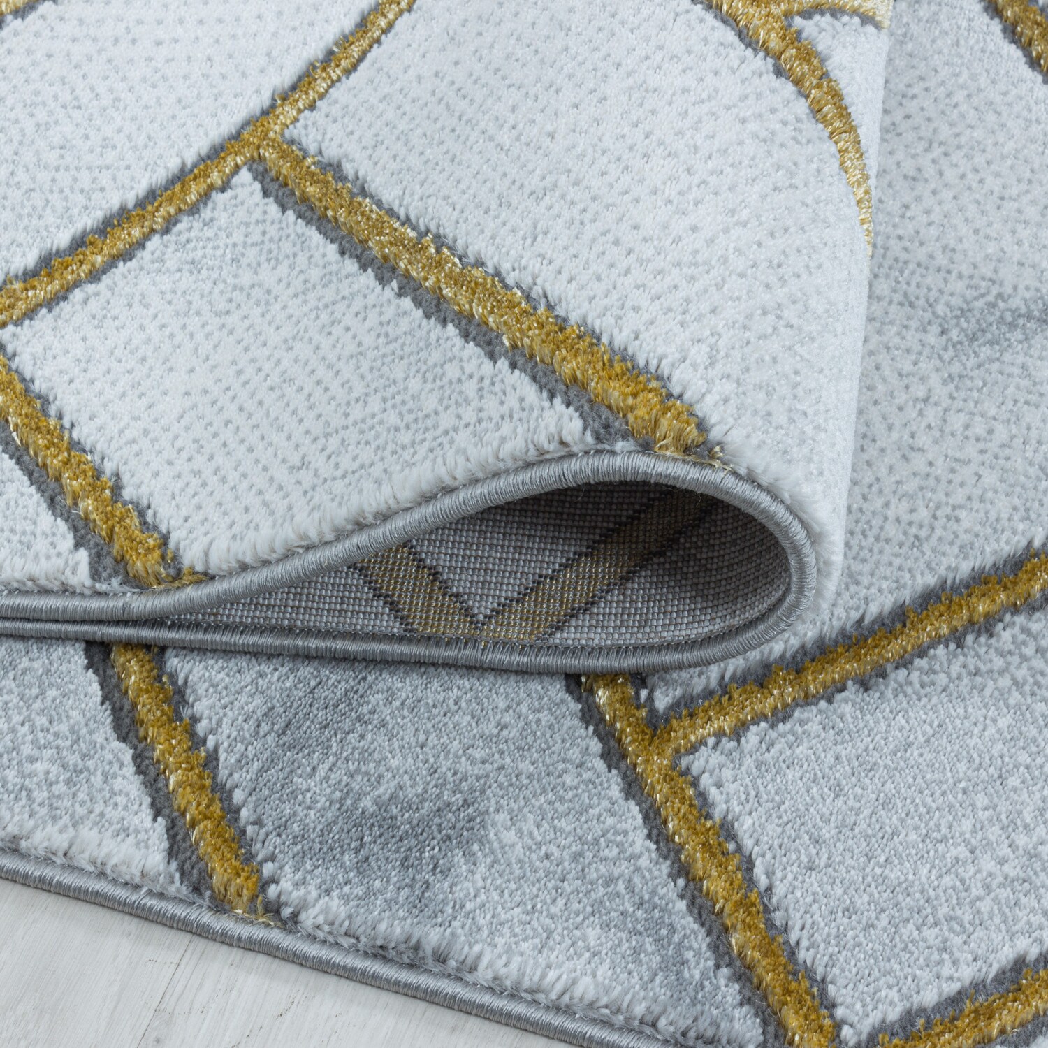 Modern Designer Teppich, Kurzflor Rauten, Marmor Optik, Rechteckig, Pflegeleicht