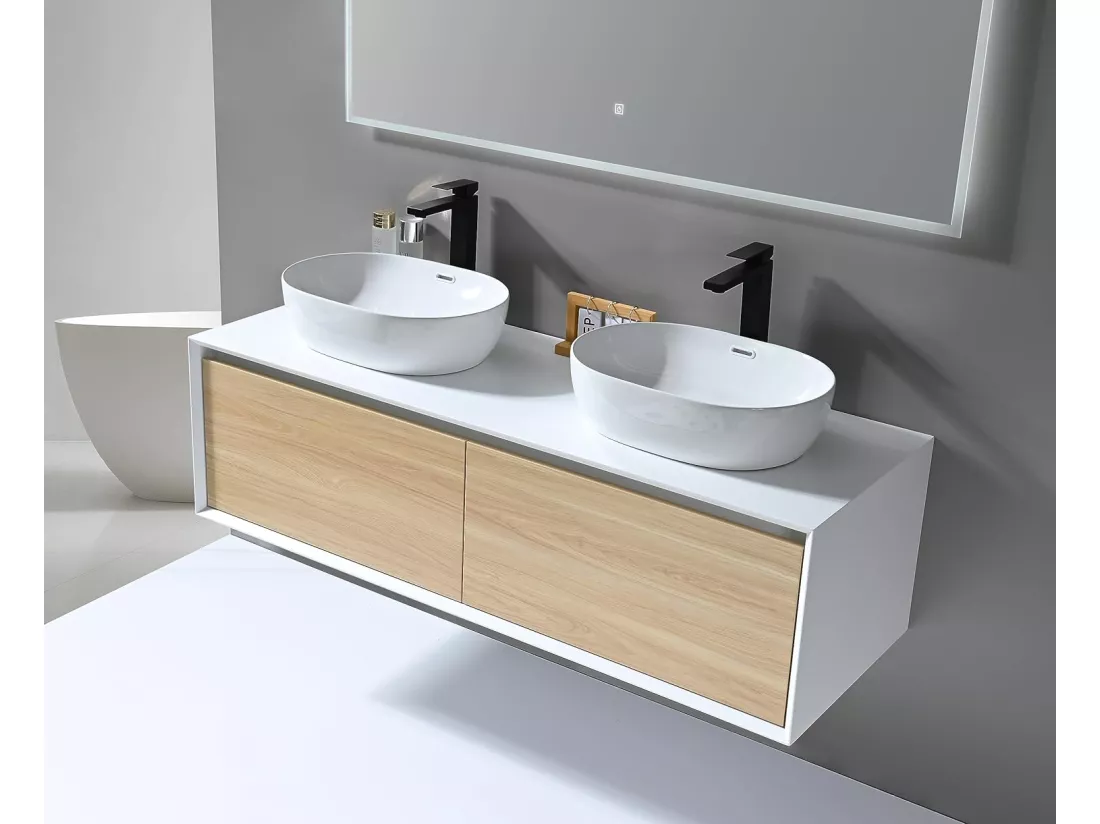 LuxuryBain- Grand mitigeur, robinet de lavabo pour salle de bain réhaussé carré (Noir)