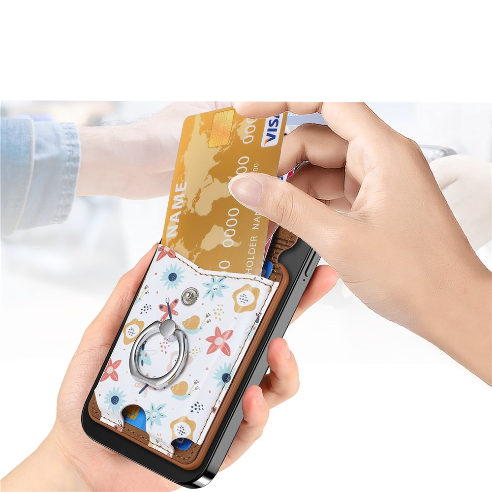 Magnetische MagSafe Wallet Kreditkarten Halterung mit Finger Griff Ring Halterung   Druckknopfverschluss - Braun