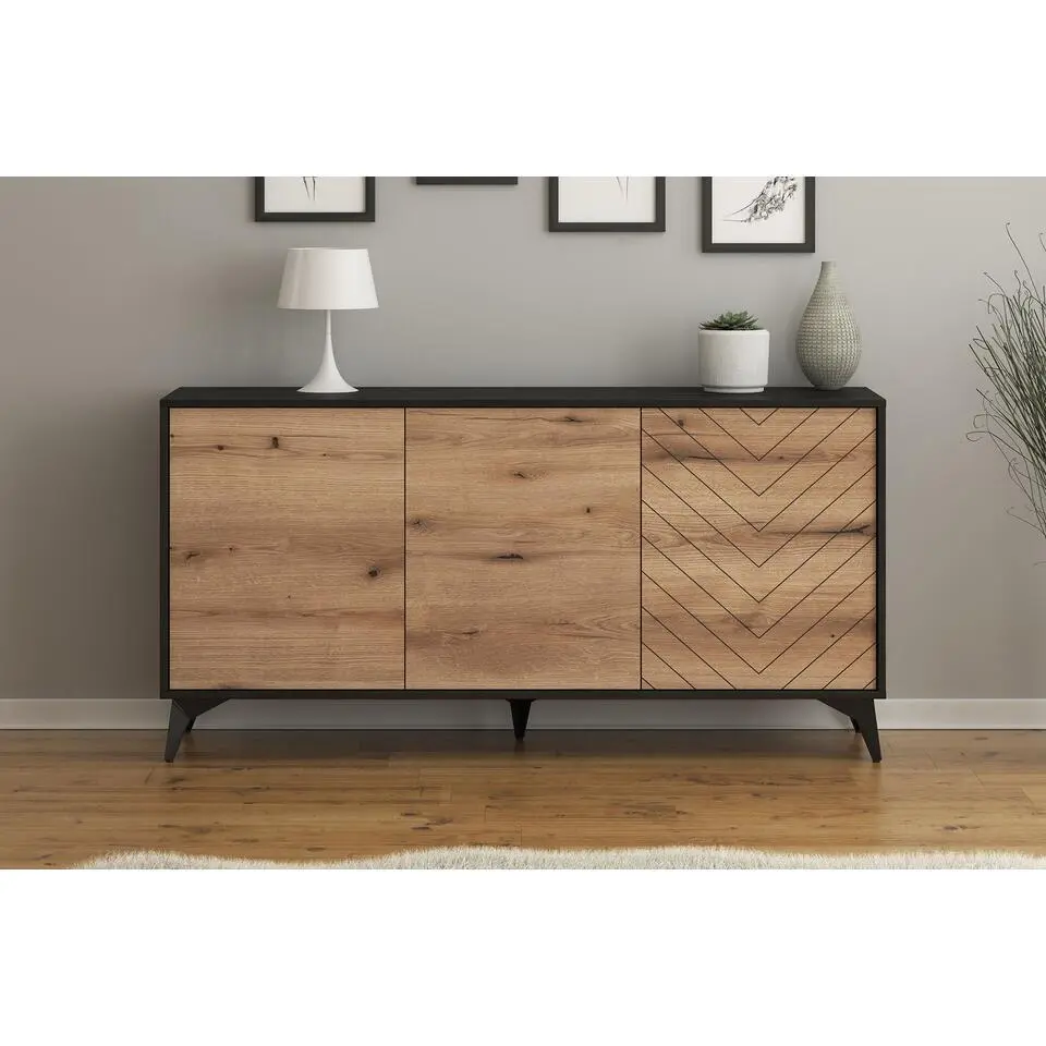 Meubella - Dressoir Dolores - Eiken - Zwart - 154 cm