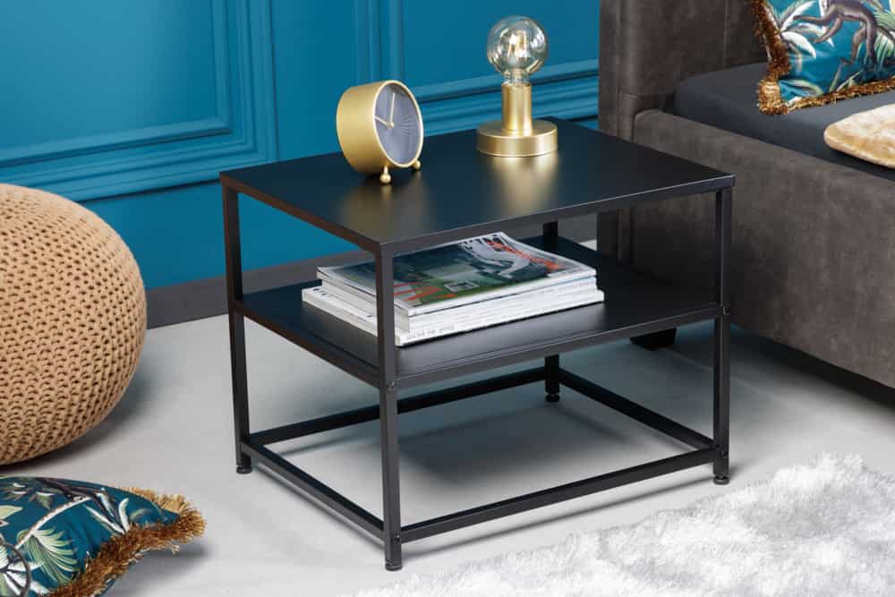 Moderner Beistelltisch DURA STEEL 50cm schwarz Metall mit Ablagefach