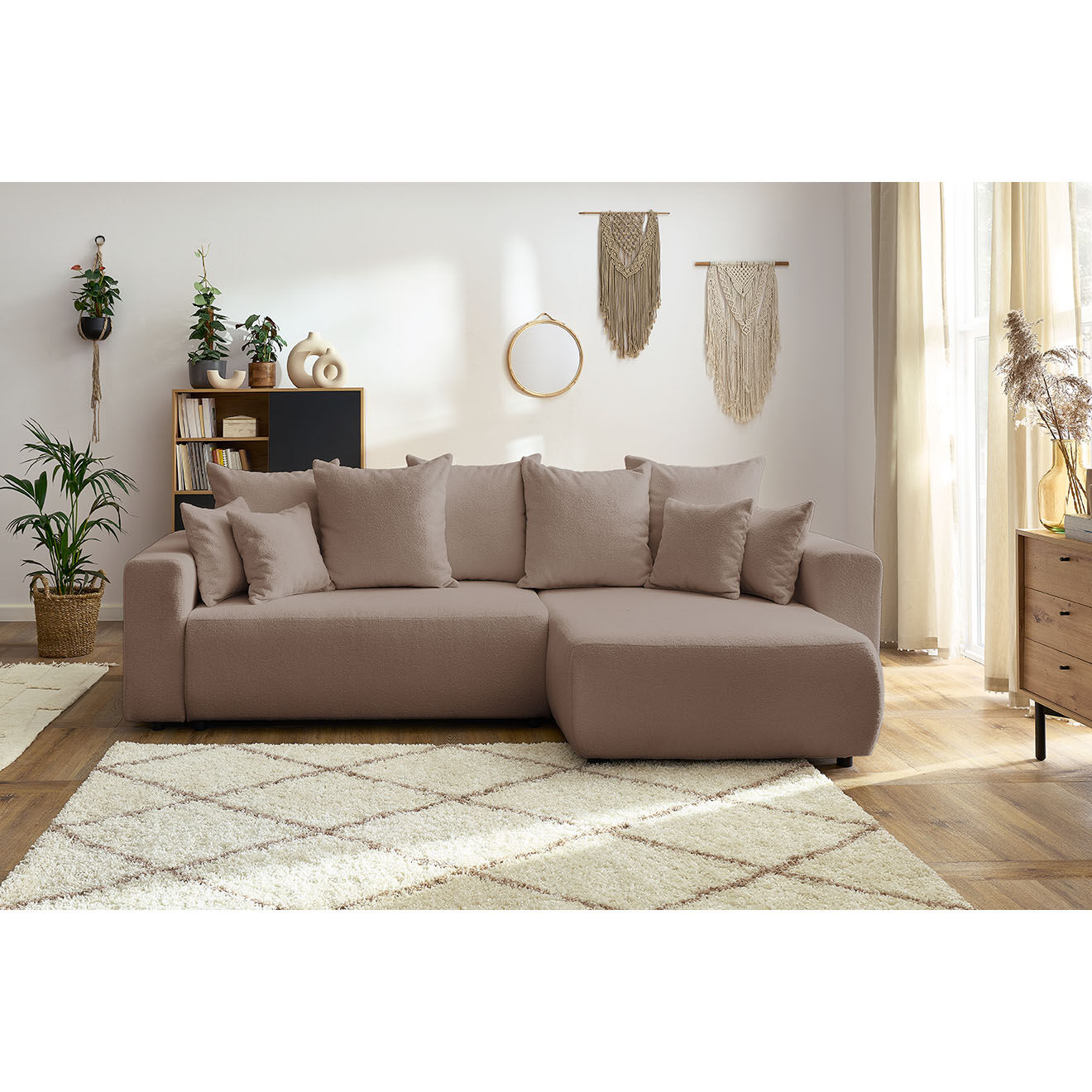 Bobochic Canapé d'angle convertible reversible bouclette Envy marron - 282x153x95 cm