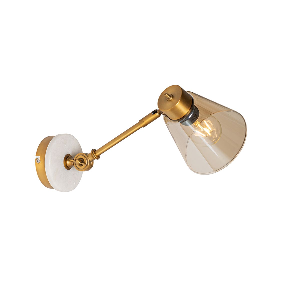 Art Deco wandlamp brons met marmer en amber glas - Nina