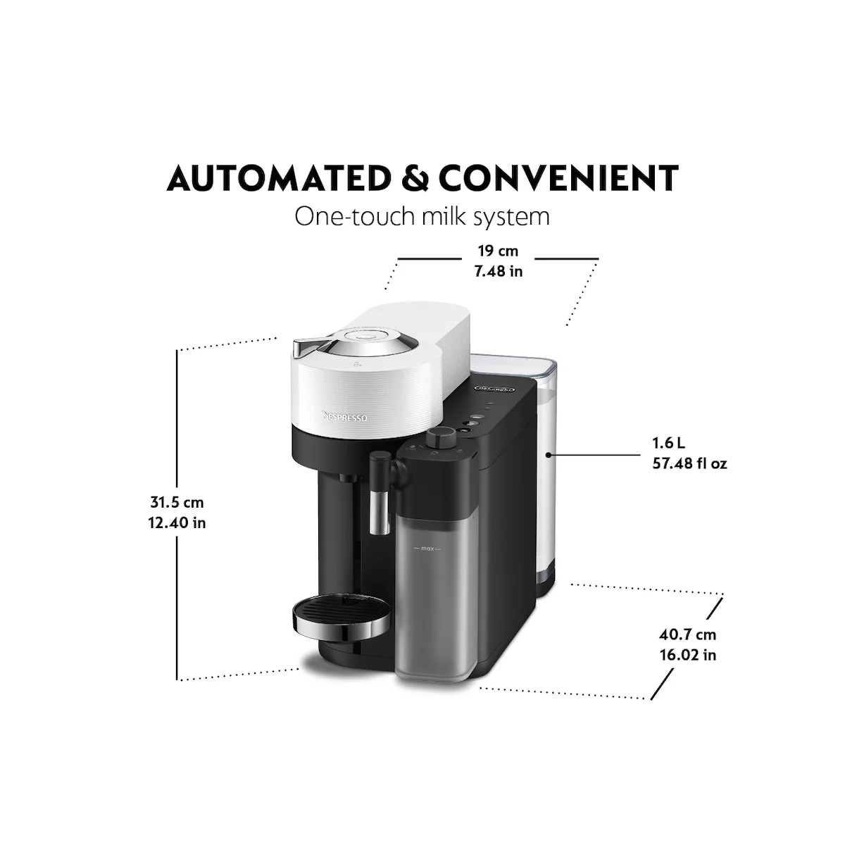 Nespresso Vertuo Lattissima kaffemaskin fra Delonghi ENV300.W (hvit)