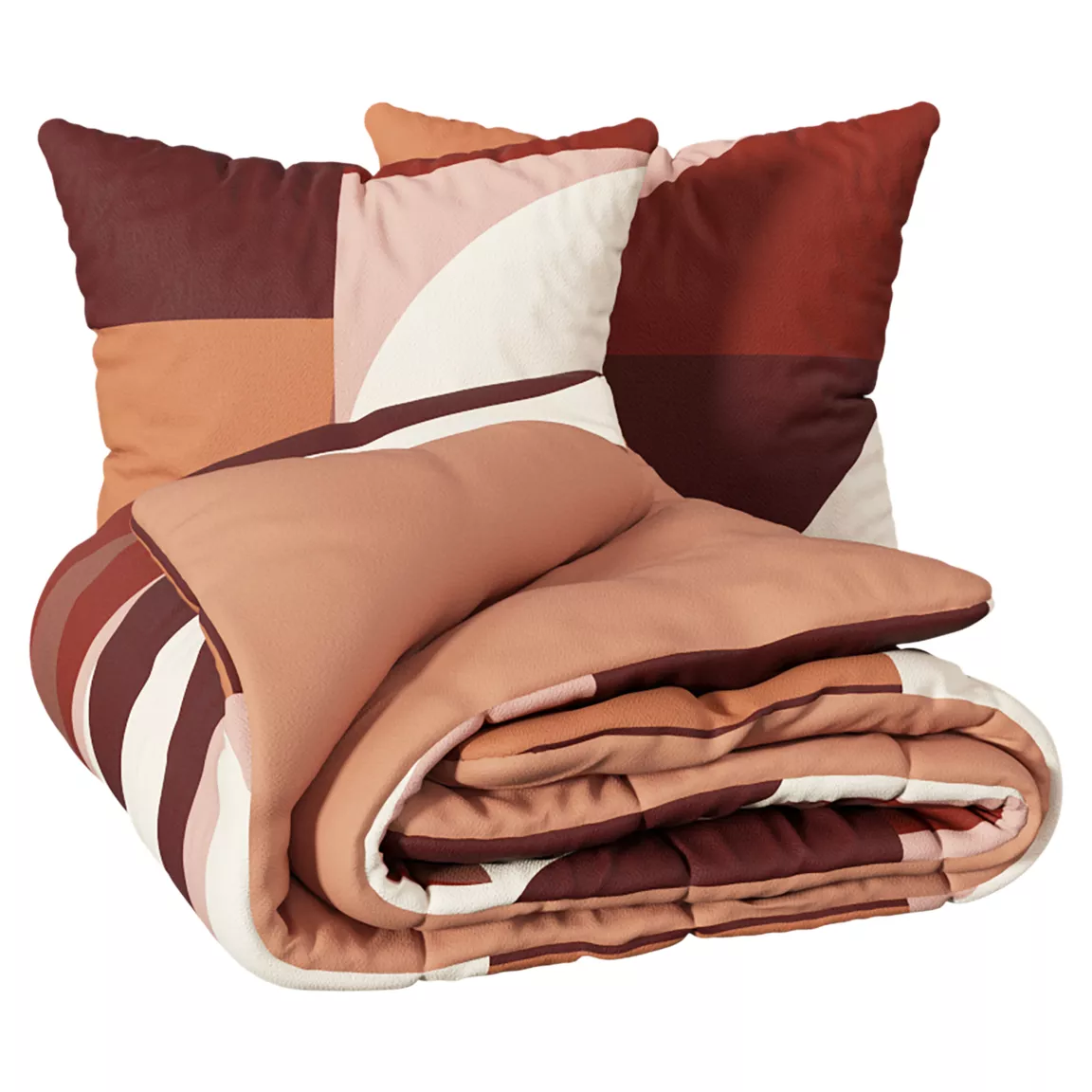 Housse de couette et deux taies percale de coton (240 x 220 cm) Tatia Terracotta