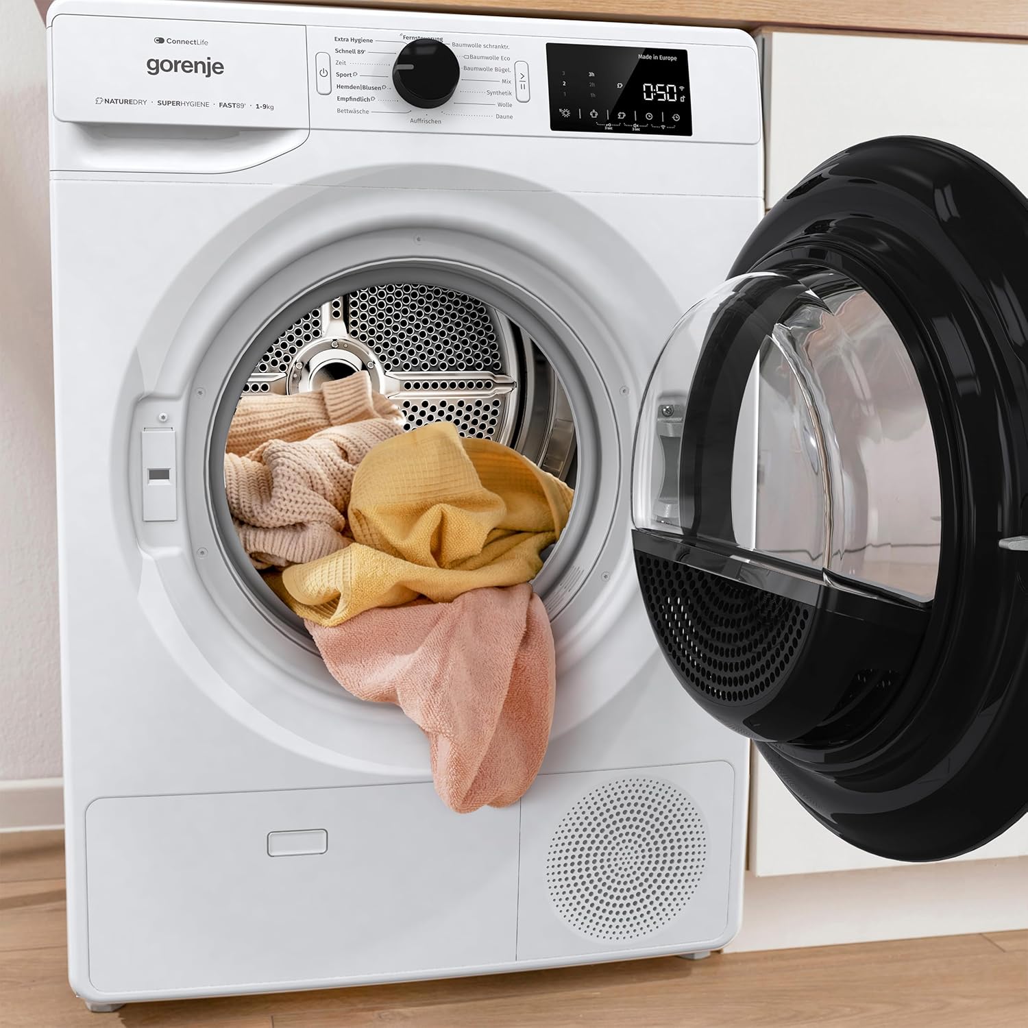 Gorenje DPNE92/GN Trockner/Kondensation mit Wärmepumpe / 9kg / 16 Programme/WIFI/Made in Europe/WaveActive Trommel/TwinAir/Feuchtesensor/Naturedry/LED Display/EEK: D
