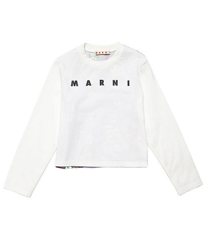 Marni Bluse - Hvid/ Grøn/Lilla m. Blomster