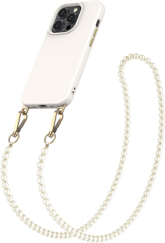 iPhone 15 Pro Max hoesje Solidenz Collection met parelkoord creme pearls