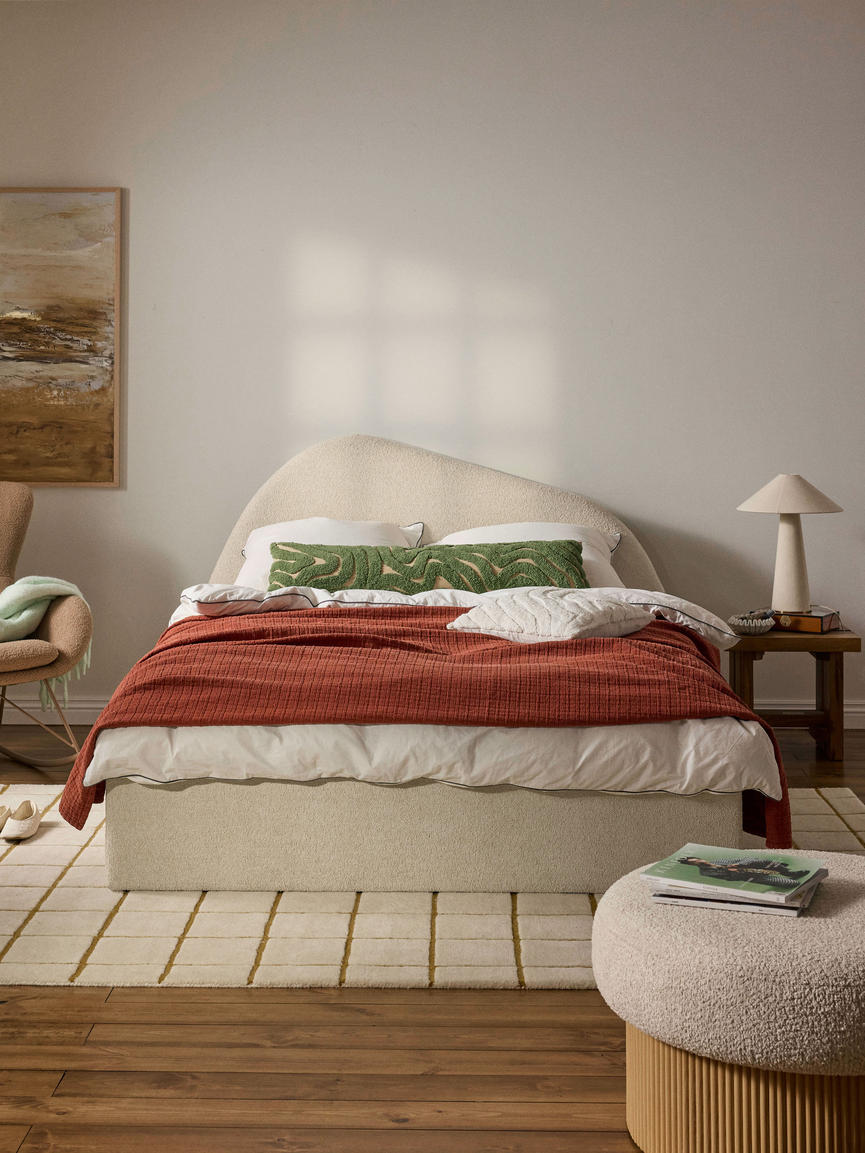 Bouclé gestoffeerd bed Gary