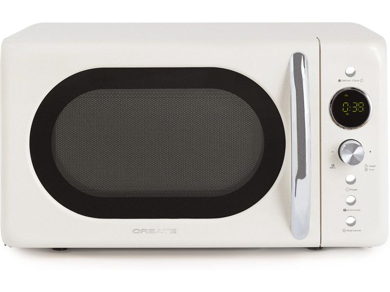 Create Mikrowelle Retro Wollweiss Retro-Mikrowelle mit Grill, Defrost und Autocook-Funktionen